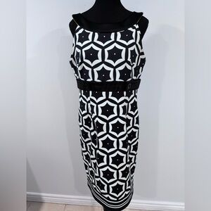 London Times Black and White Star Pattern Midi Dress